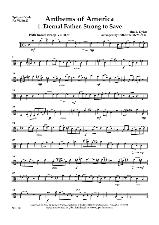 Anthems of America for Two Violins and Piano - Viola (for Violin 2)