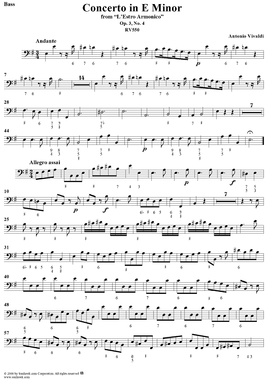 Concerto in E Minor    - from "L'Estro Armonico" - Op. 3/4  (RV550) - Bass