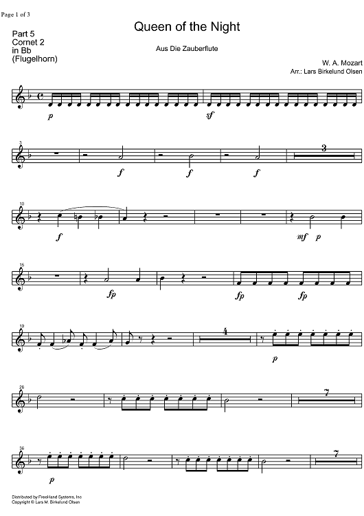 Der Hölle Rache kocht in Meinen Herzen from Die Zauberflöte KV620 - B-flat Cornet 2