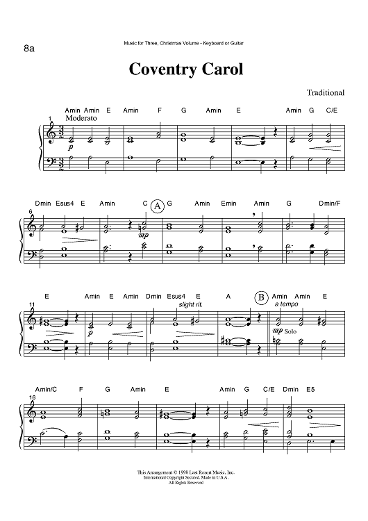 Coventry Carol - Keyboard or Guitar