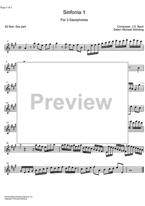 Three Part Sinfonia No. 1 BWV 787 C Major - E-flat Baritone Saxophone