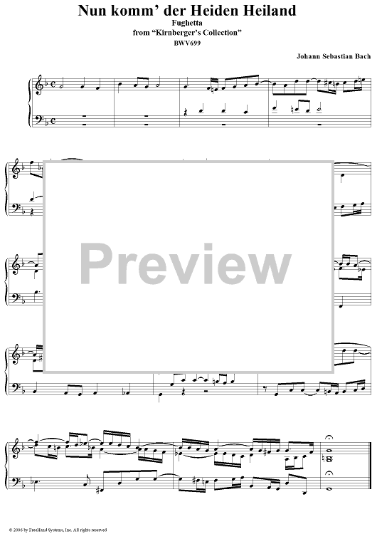 Nun komm' der Heiden Heiland, fughetta, from "Kirnberger's Collection", BWV699