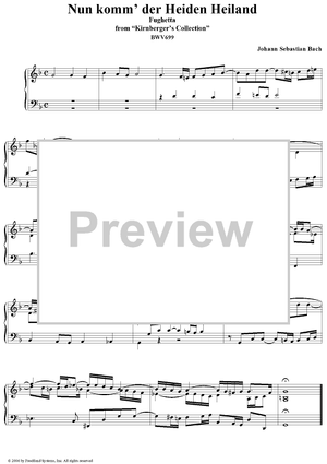 Nun komm' der Heiden Heiland, fughetta, from "Kirnberger's Collection", BWV699