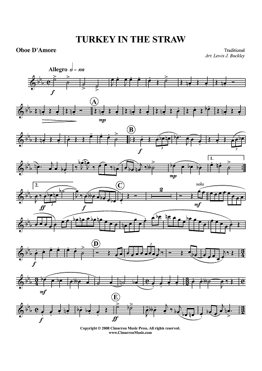 Turkey in the Straw - Oboe d'amore (opt. Oboe 2)