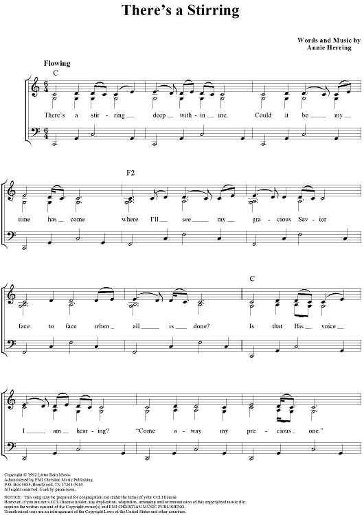 There's a Stirring" Sheet Music for Piano/Vocal/Chords Sheet Music Now