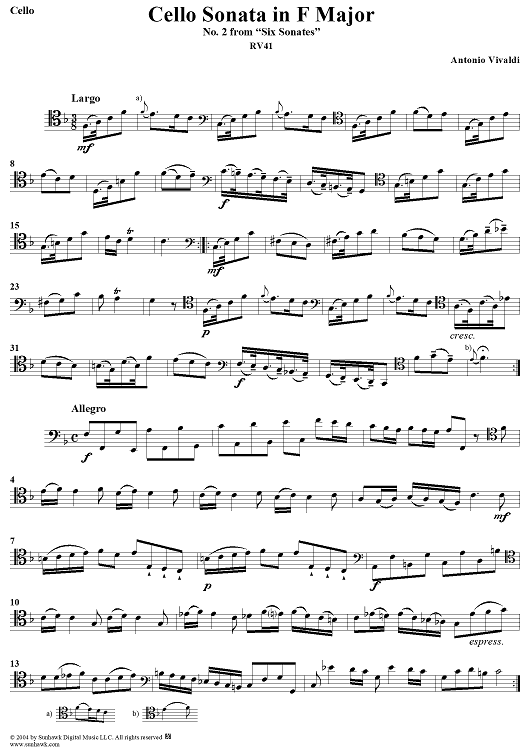 Cello Sonata No. 2 in F Major, RV41 - Cello