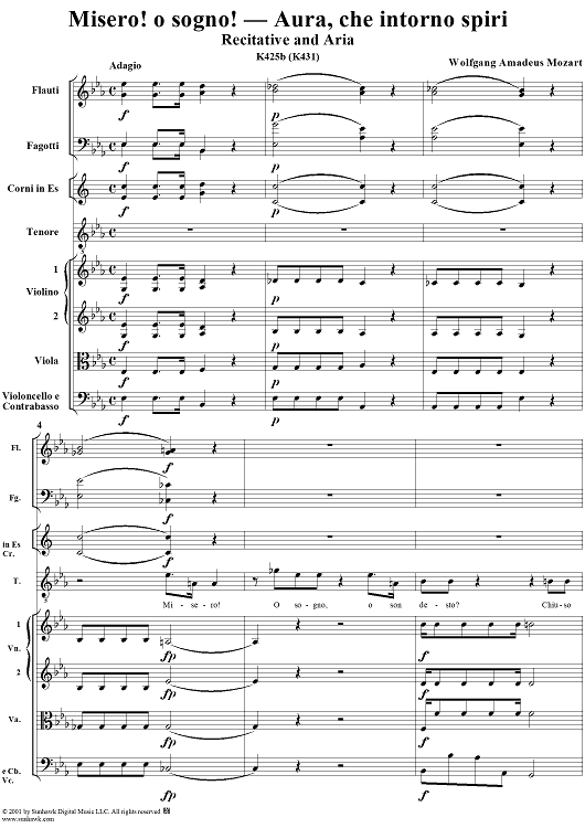 Aria for Tenor and Orchestra: "Misero!  O sogno, o son desto?", K. 431 (K. 425b) - Full Score