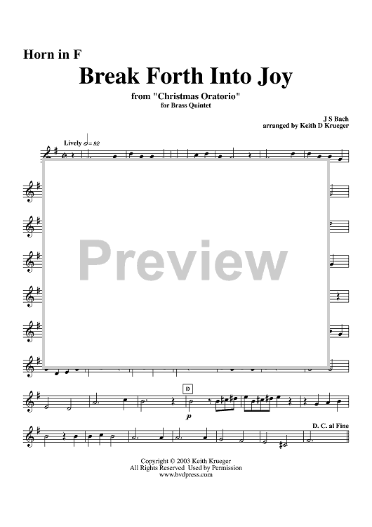 Break Forth Into Joy - Horn" Sheet Music for Brass Quintet - Sheet  Music Now