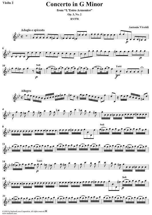 Concerto in G Minor    - from "L'Estro Armonico" - Op. 3/2  (RV578) - Violin 2