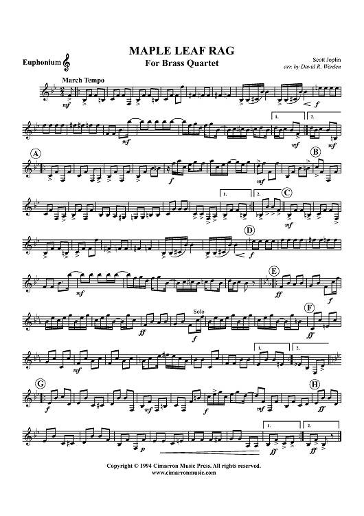 Maple Leaf Rag - Euphonium BC/TC or Trombone