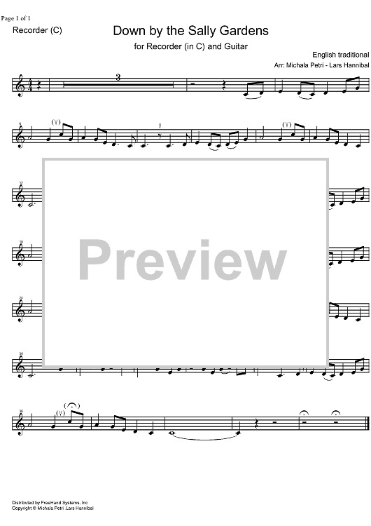 Down by the Sally Gardens - Recorder (C)