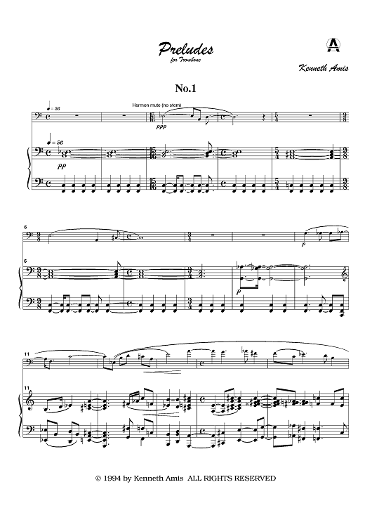 Preludes for Trombone No.1-5 - Piano Score