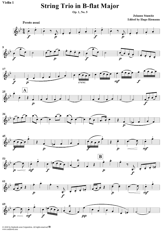 String Trio in B-Flat Major, Op. 1, No. 5 - Violin 1