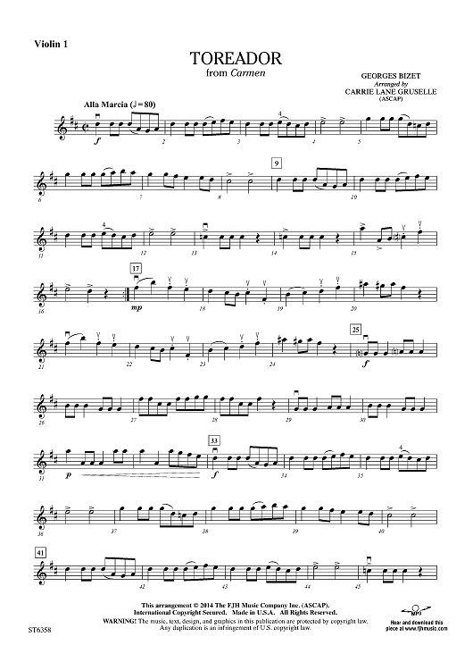 Toreador (from Carmen) - Violin 1