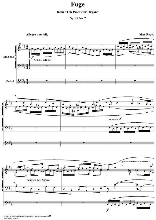 Fuge, No. 7 from "Ten Pieces for Organ", Op. 69