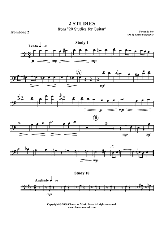 Two Studies from "20 Studies for Guitar" - Trombone 2