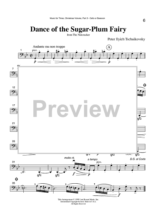 Dance of the Sugar-Plum Fairy - from The Nutcracker - Part 3 Cello or Bassoon