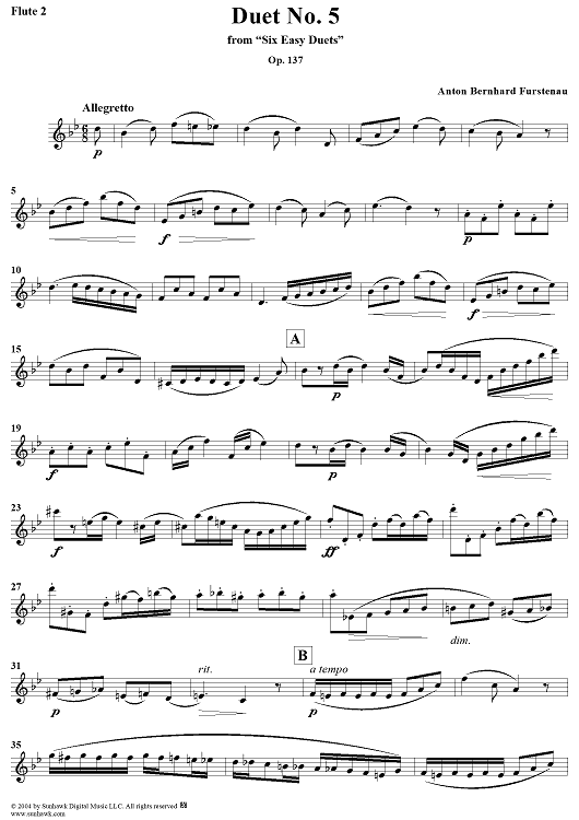 Duet No. 5 from Six Easy Duets, Op. 137 - Flute 2