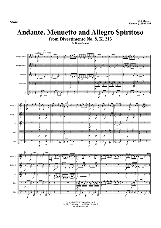 Andante, Menuetto and Allegro Spiritoso - Score