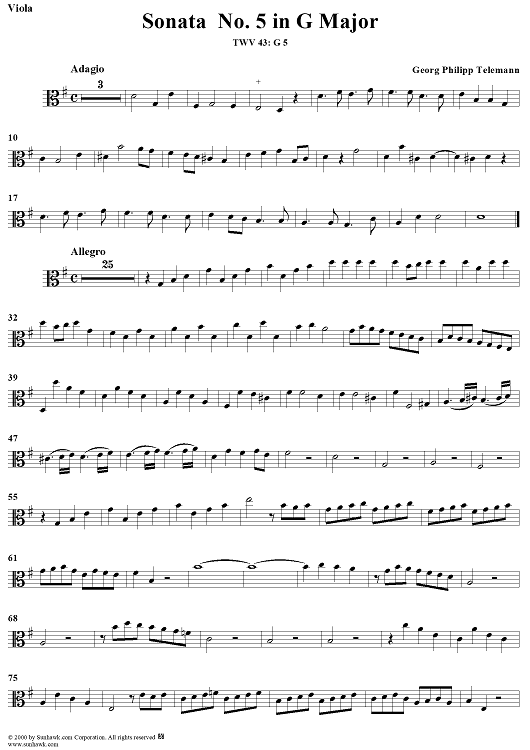 Sonata No. 5 in G Major - Viola