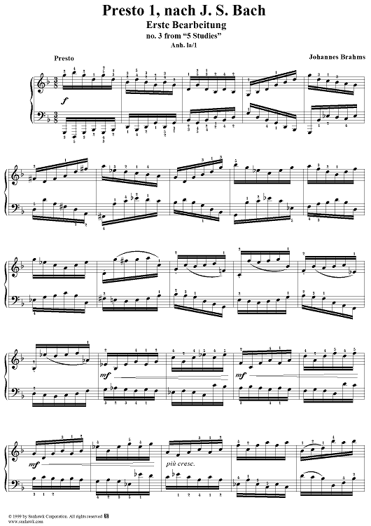 Presto 1, after J.S. Bach,  No. 3 from "5 Studies"