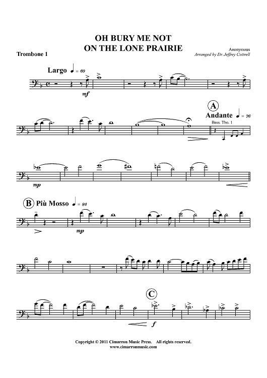 Oh Bury Me Not On The Lone Prairie - Trombone 1