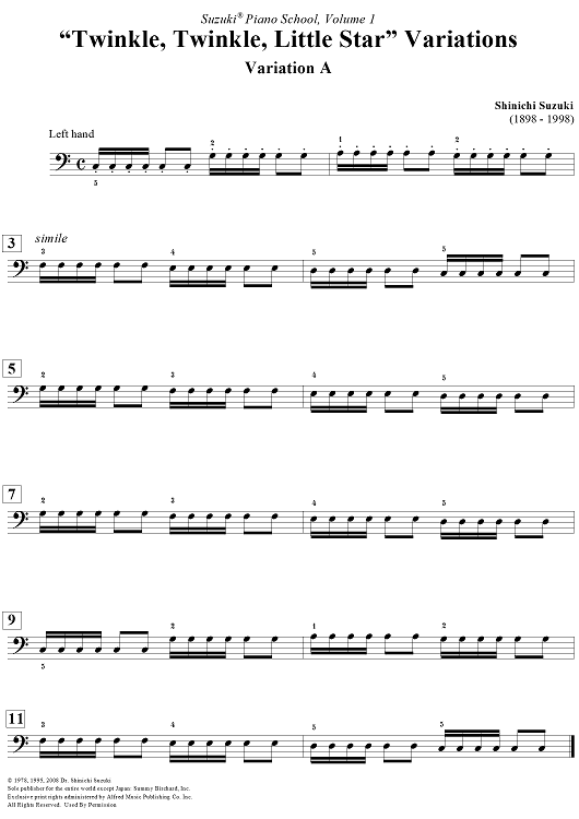 Twinkle, Twinkle, Little Star” Variationas (Left Hand)" Sheet Music  for Piano - Sheet Music Now