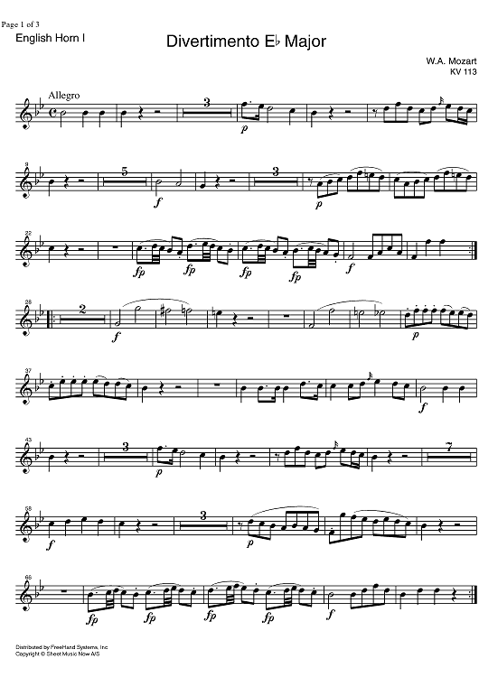 Divertimento No. 1 Eb Major KV113 - English Horn 1