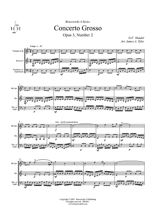 Concerto Grosso, Op. 3, No. 2 - Largo - Score