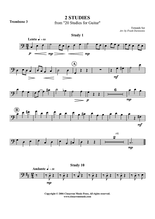 Two Studies from "20 Studies for Guitar" - Trombone 3