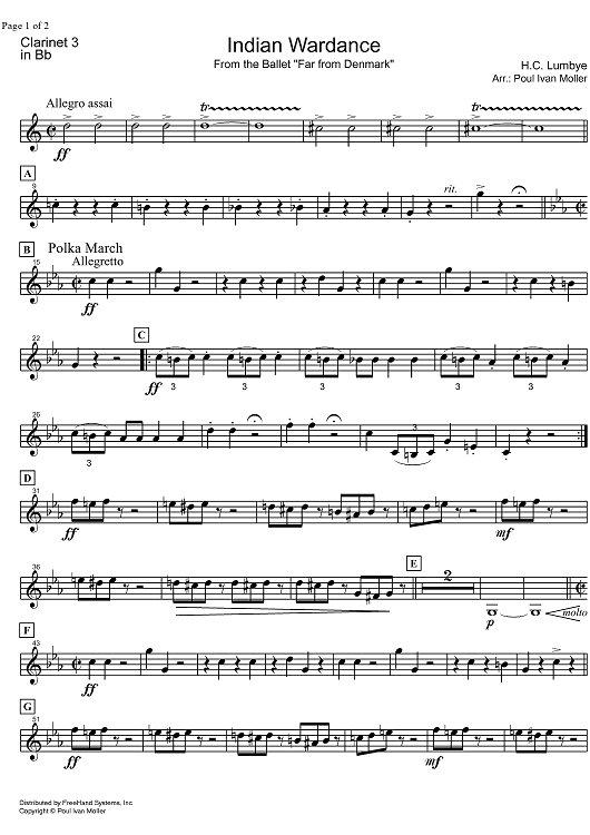 Indian Wardance from Far from Denmark - B-flat Clarinet 3