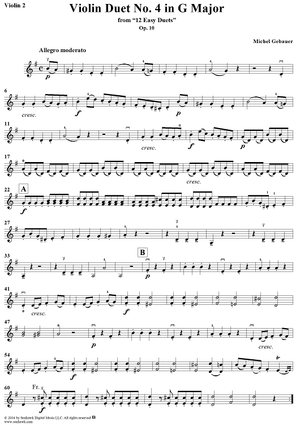 Violin Duet No. 4 in G Major from "Twelve Easy Duets", Op. 10 - Violin 2