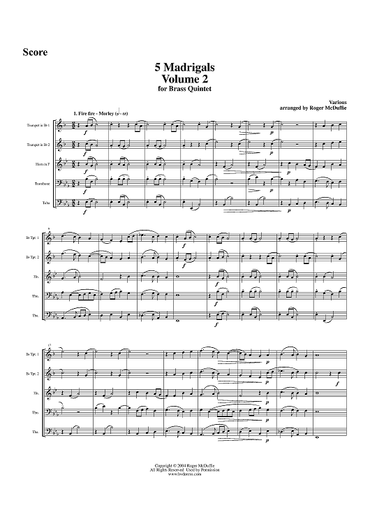 5 Madrigals, Vol. 2 - Score