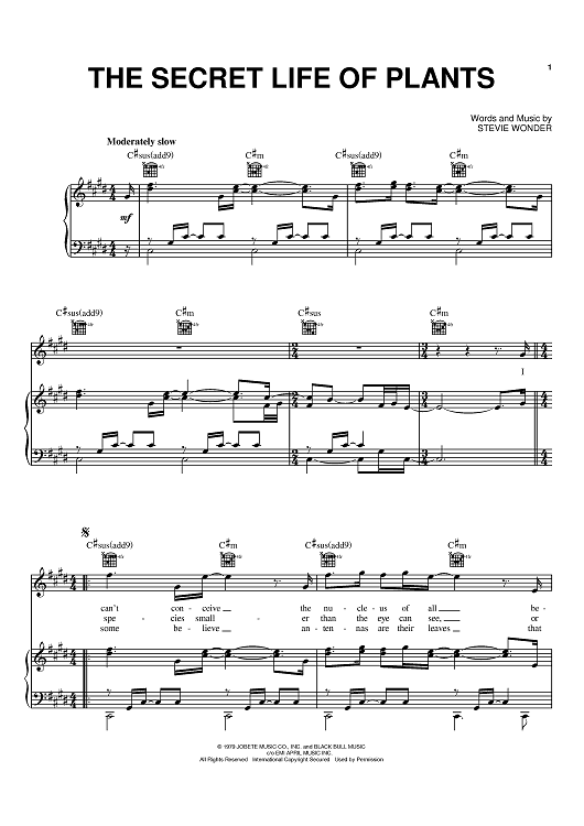 The Secret Life Of Plants" Sheet Music by Stevie Wonder for  Piano/Vocal/Chords