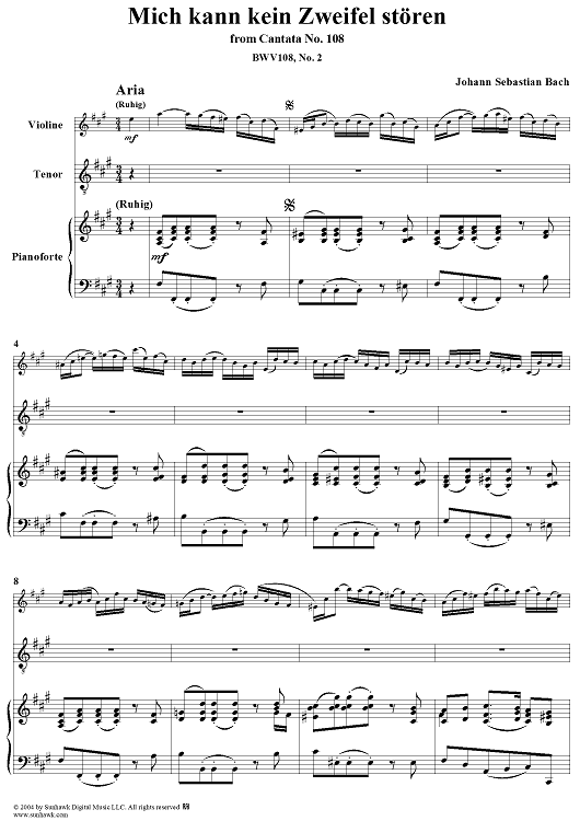 "Mich kann kein Zweifel stören", Aria, No. 2 from Cantata No. 108: "Es ist euch gut, dass ich hingehe" - Piano Score