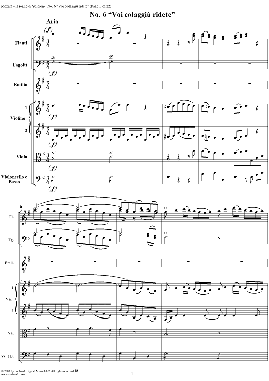 Voi colagiù ridete (Aria), No. 6 from "Il Sogno di Scipione" - Full Score