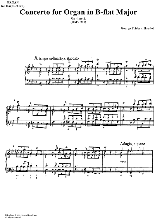 Concerto for Organ in Bb Major, Op 4, No. 2 (HMV 290) - Organ/Harpsichord