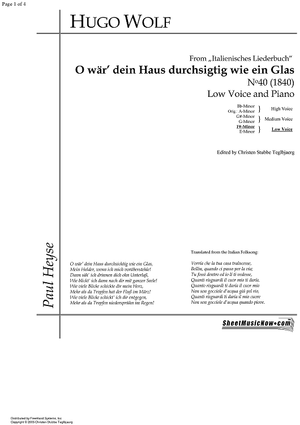 O wär dein Haus durchsichtig wie ein Glas ( Italienisches Liederbuch)