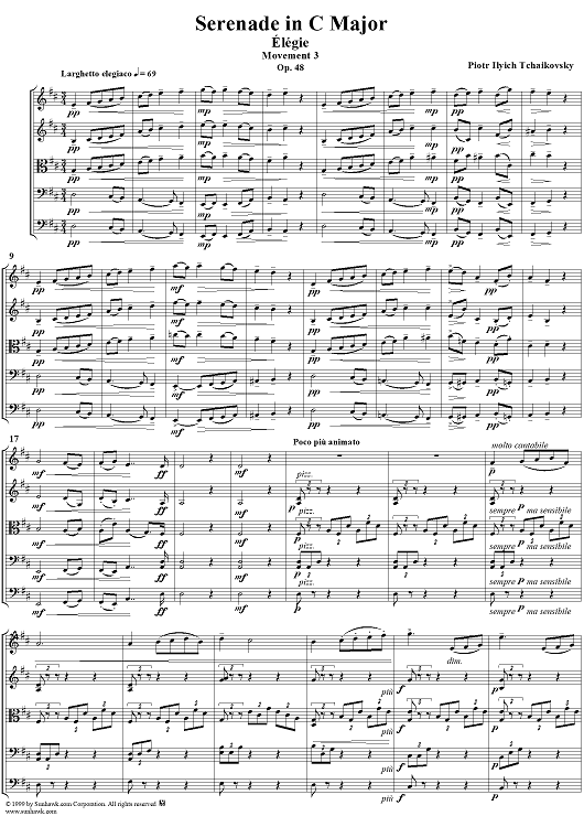 Serenade for String Orchestra in C major (C-dur). Movement III, Elegia - Score