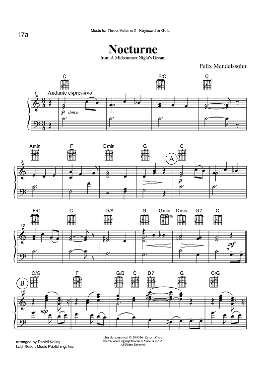 Nocturne - from A Midsummer Night's Dream - Keyboard or Guitar