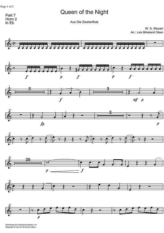 Der Hölle Rache kocht in Meinen Herzen from Die Zauberflöte KV620 - Horn in E-flat 2