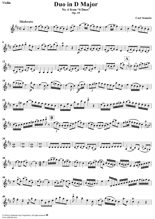 Duo No. 6 in D Major - Violin