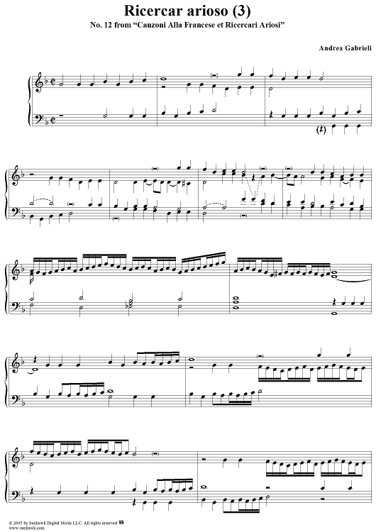 Ricercar arioso (III), No. 12 from "Canzoni Alla Francese et Ricercari Ariosi"