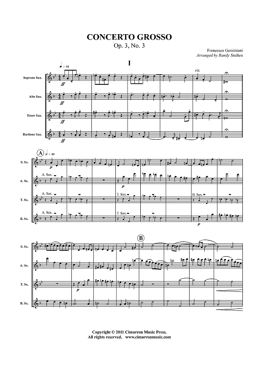 Concerto Grosso - Op. 3, No. 3 - Score