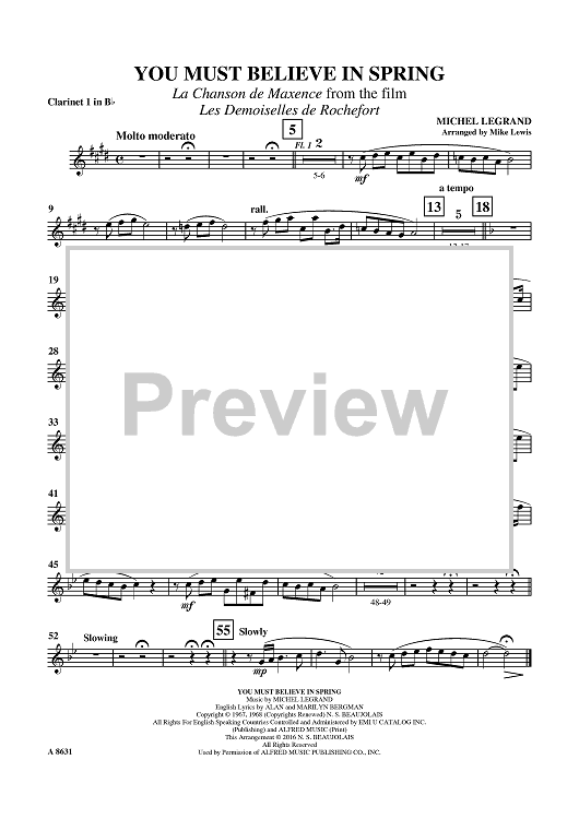 You Must Believe in Spring - Clarinet 1 in Bb