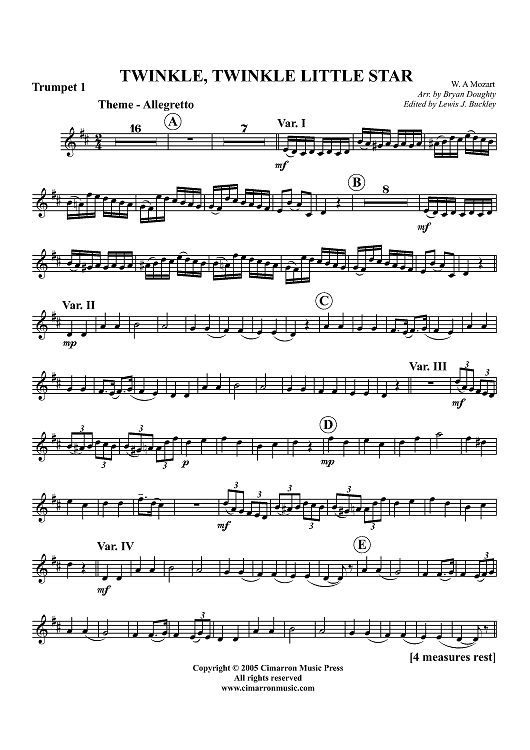 Twinkle, Twinkle Little Star - Trumpet 1