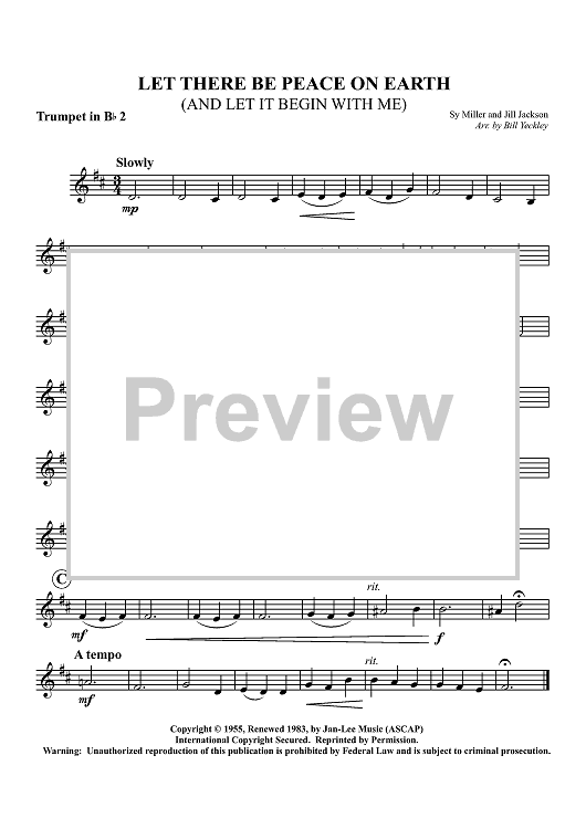 Let There Be Peace on Earth (and Let It Begin With Me) - Trumpet 2