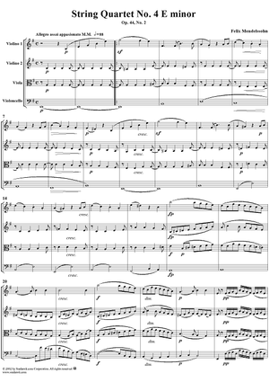 String Quartet No. 4 in E Minor, Op. 44, No. 2 - Score