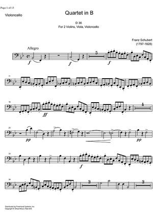 String Quartet No. 3 Bb Major D36 - Cello