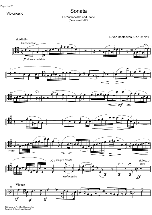 Sonata No. 4 C Major Op.102 No. 1 - Cello